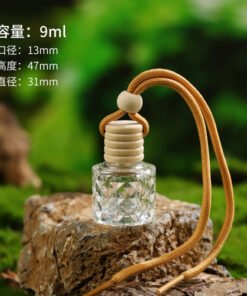 9ml Hanging Car Perfume Bottle Diamond Cut Glass Air Freshener with Wooden Cap and Rope