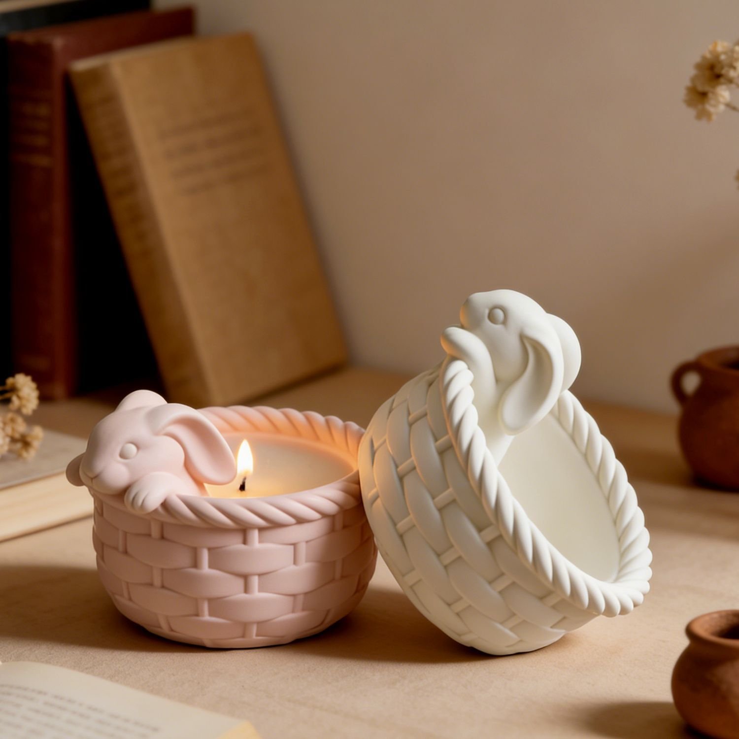 Vedini Concrete Flower Basket Rabbit Candle Cup Mold Pastoral Bamboo Basket Plaster Silicone Mold JKB-3323 - Image 5