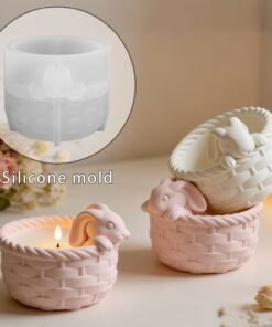 Vedini Concrete Flower Basket Rabbit Candle Cup Mold Pastoral Bamboo Basket Plaster Silicone Mold JKB-3323
