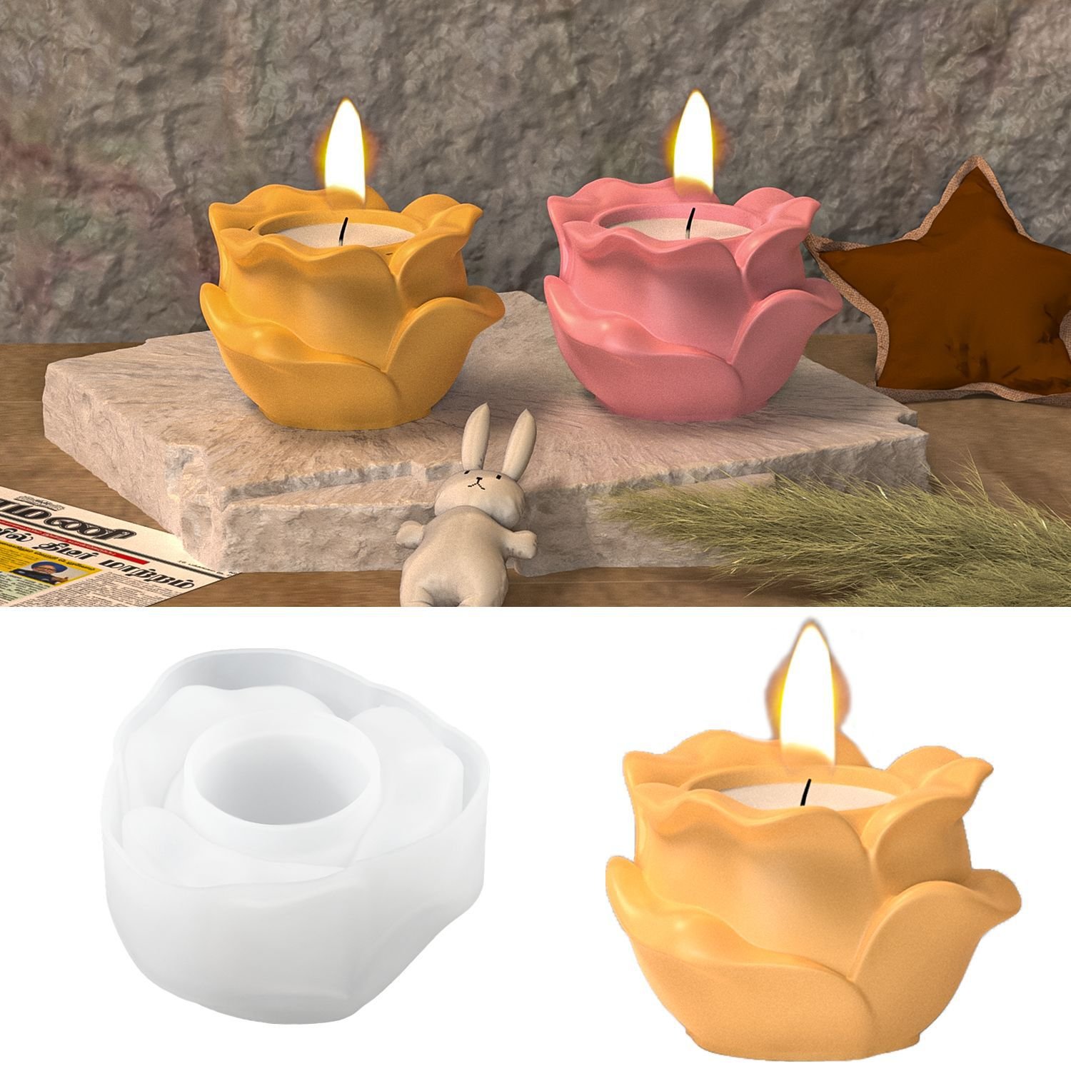 Vedini Concrete Rose Flower Cup For Candle Silicone Mold JKB-3326