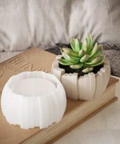 Alternative view of Vedini Concrete Irregular vertical stripe storage bowl aromatherapy gypsum candle cup flowerpot silicone mold JKB3310