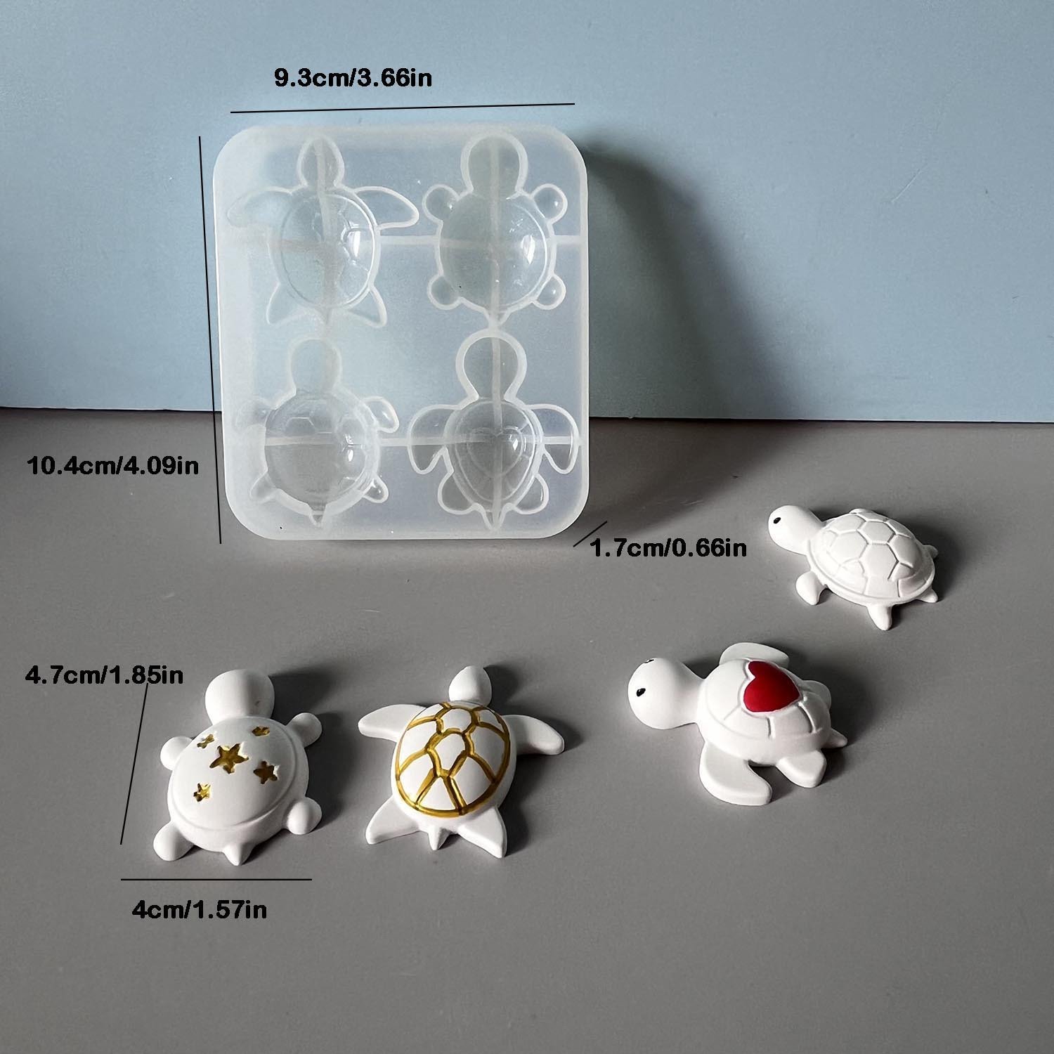 Vedini 4 Cavity Turtle Ornament Silicone Mold Plaster Glue Cute Heart Star Turtle Mold JKB-3317