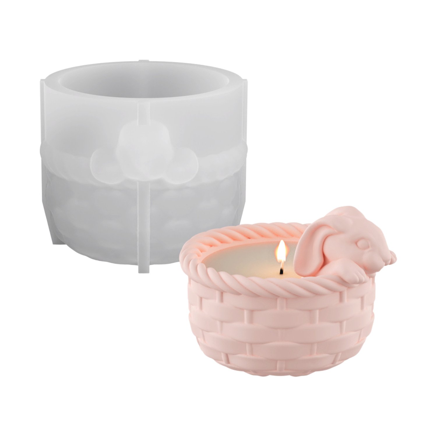 Vedini Concrete Flower Basket Rabbit Candle Cup Mold Pastoral Bamboo Basket Plaster Silicone Mold JKB-3323 - Image 3