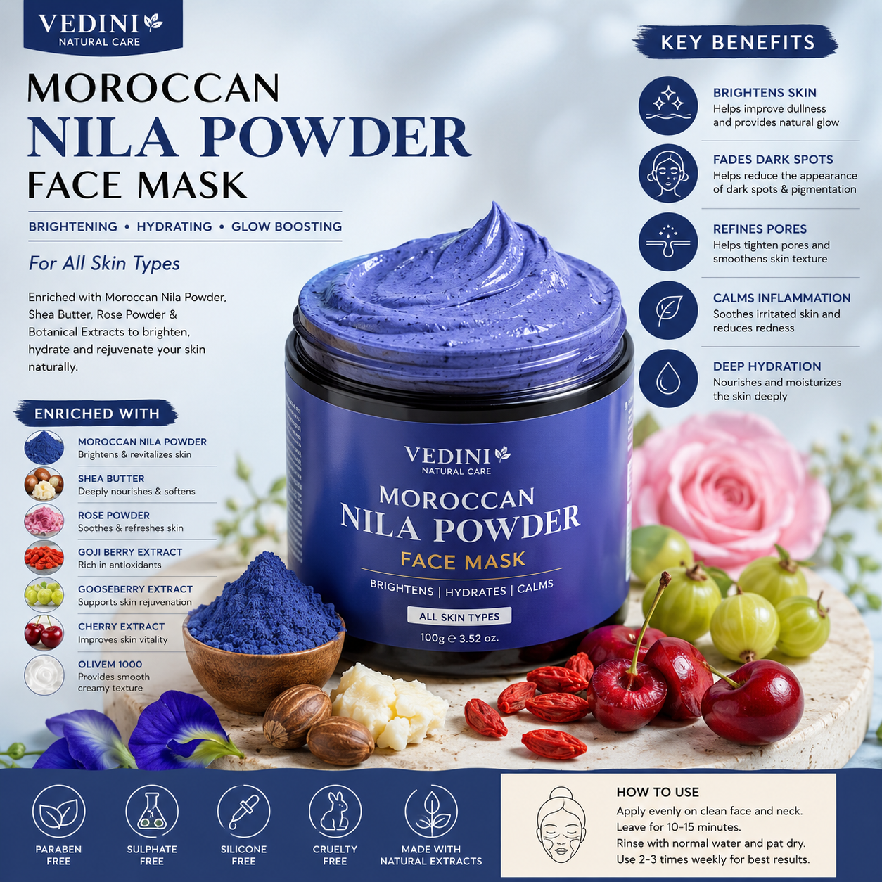 Vedini Moroccan Nila Powder Face Mask Jar