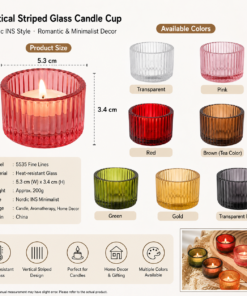 Alternative view of Vedini Vertical Striped Glass Candle Cup – Nordic INS Style Aromatherapy Candle Jar | Heat Resistant Decorative Candle Holder