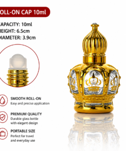 Alternative view of Vedini 10ml Roll-On Glass Perfume Bottle (Square & Round Design) | Golden Attar Bottle with Roller Ball | Refillable Essential Oil Container