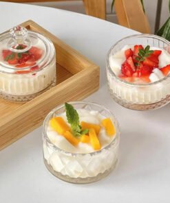 Mini transparent glass pudding bowl with lid for desserts