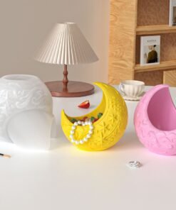 Alternative view of Vedini Concrete Embossed Pattern Moon Storage Box Mold Handmade DIY Plaster Cement Jewelry Box Home Decoration Silicone Mold JKB-3362
