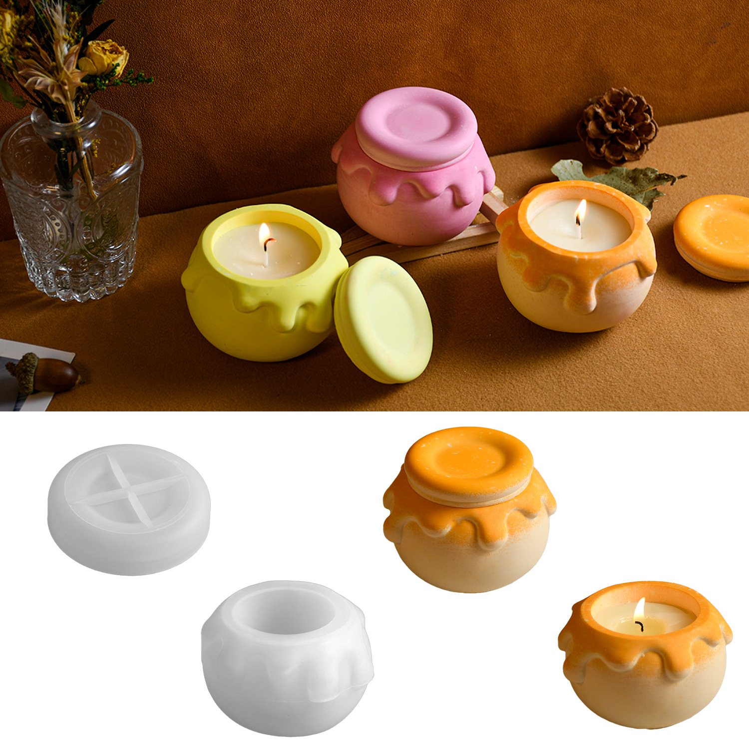 Vedini Concrete Honey Storage Pot Silicone Mold JKB-3350