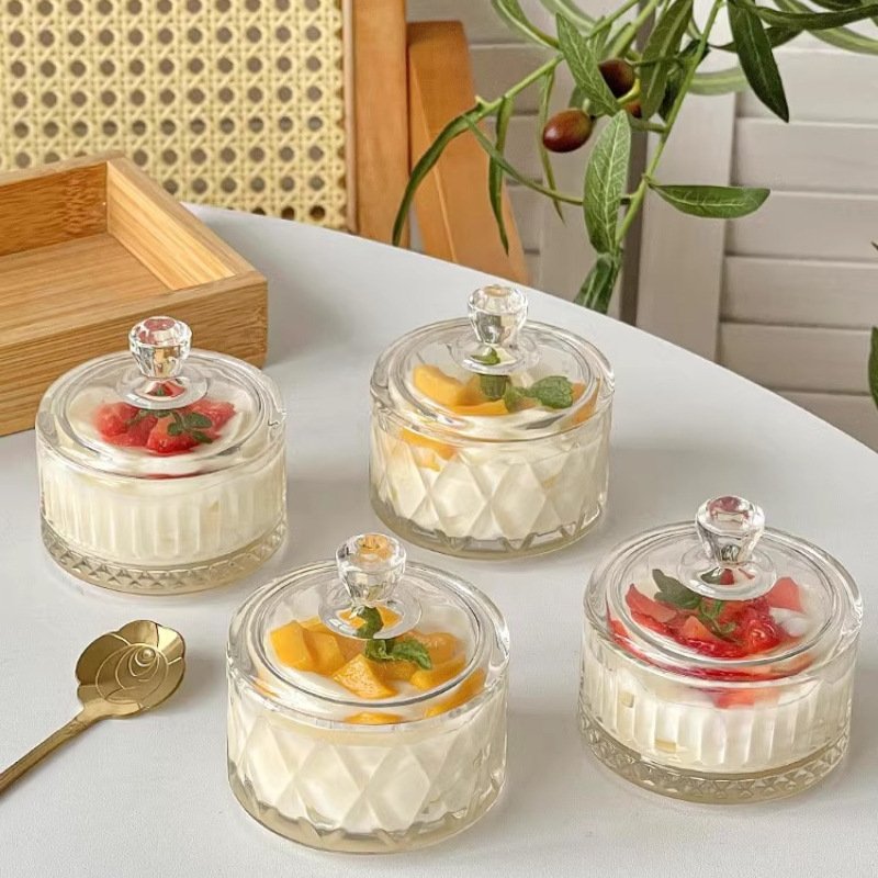 Vedini TG1092-2.5A Rhombus Glass Dessert Cup with Lid | 51–100ml Pudding Bowl, Ice Cream Cup & Snack Serving Jar - Image 3