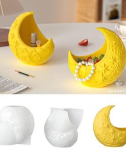 Vedini Concrete Embossed Pattern Moon Storage Box Mold Handmade DIY Plaster Cement Jewelry Box Home Decoration Silicone Mold JKB-3362