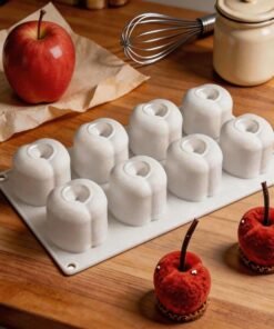 Vedini 8-Cavity Silicone Apple Mousse Mold, Easy to Demold, French-Style Cherry Fruit Dessert, Christmas Apple Mold JKb-3368