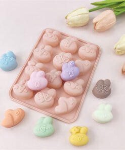 Vedini 12 Cavity Cute Bunny Expression Silicone Molds, Chocolate Cake Molds, Soft Candy Jelly Ice Cube Molds, JKB-3370