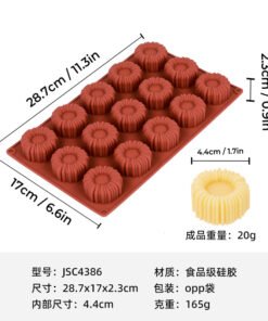 Vedini 15 Cavity French Dessert Mousse Cake Food-Grade Silicon Mold JKB-3358