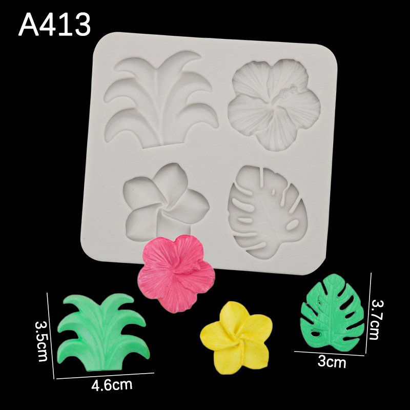Vedini 4 Cavity Coconut Tree Plumeria Hibiscus Flower Turtle Leaf Silicon Mold JKB-3394 - Image 3