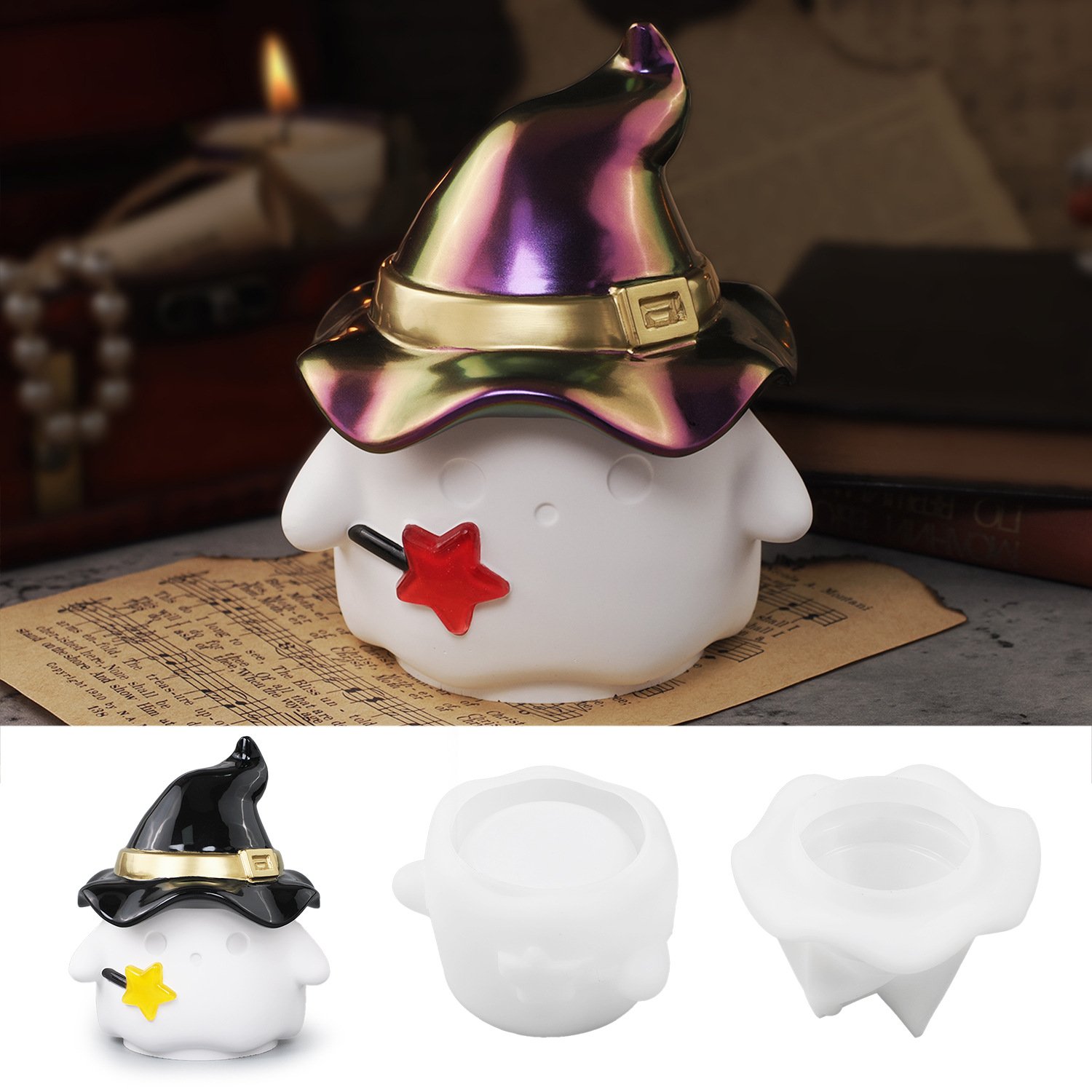 Vedini Concrete Halloween Ghost with Lid Storage Box Silicone Mold JKB-3345