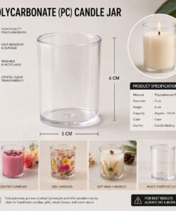 Vedini Clear Polycarbonate Candle Jar 118ml Round Transparent Reusable Candle Container for Soy Wax, Gel Wax and Paraffin Candle Making