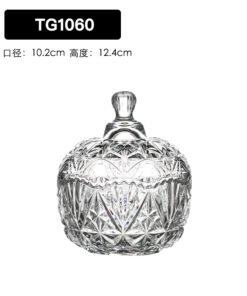 Vedini TG1060 Glass Candy Jar with Lid | Crystal Snack Storage Jar | 400ml Decorative Glass Jar for Candy, Dry Fruits, Jewellery & Home Décor