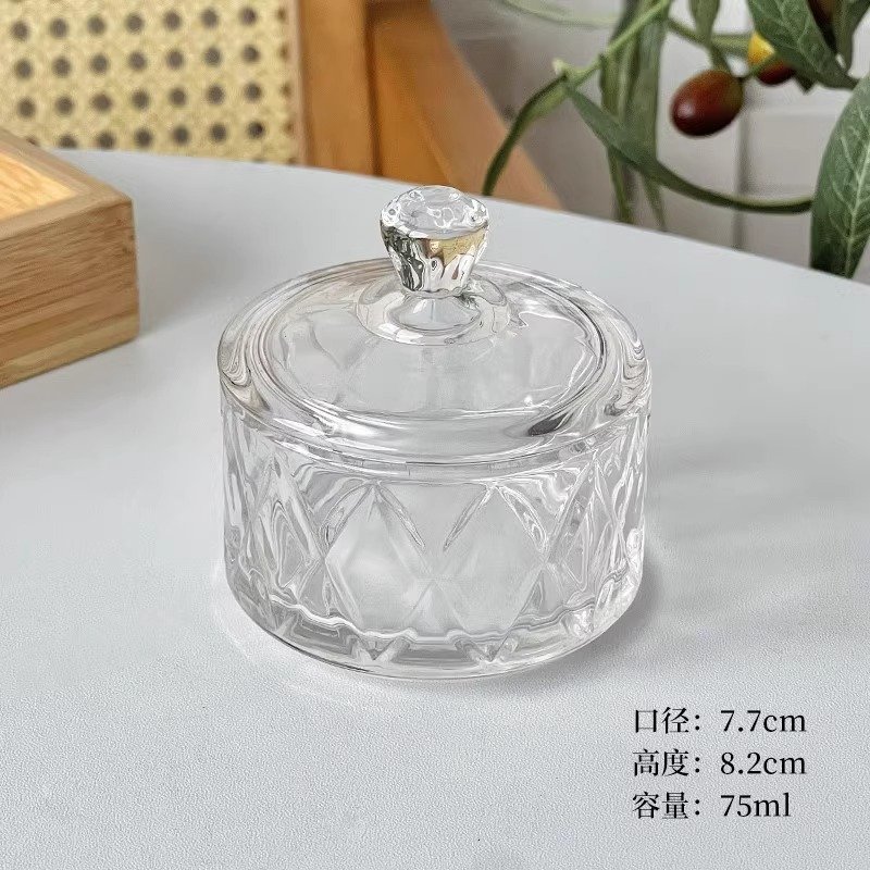 Vedini TG1092-2.5A Rhombus Glass Dessert Cup with Lid | 51–100ml Pudding Bowl, Ice Cream Cup & Snack Serving Jar