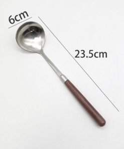 Alternative view of Generic Vintage Stainless Steel Spoon with Walnut Style Handle | Premium Dessert, Coffee, Tea & Serving Spoon | Reusable Metal Tableware 1pc