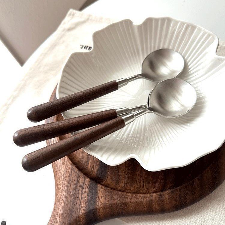 Generic Vintage Stainless Steel Spoon with Walnut Style Handle | Premium Dessert, Coffee, Tea & Serving Spoon | Reusable Metal Tableware 1pc - Image 3