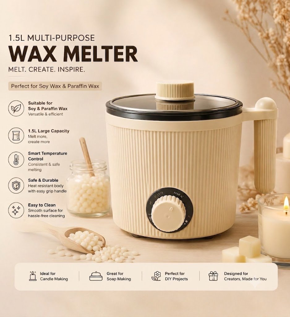 1.5L Multi-Purpose Electric Wax Melter – Smart Temperature Control for Candle & Soap Making