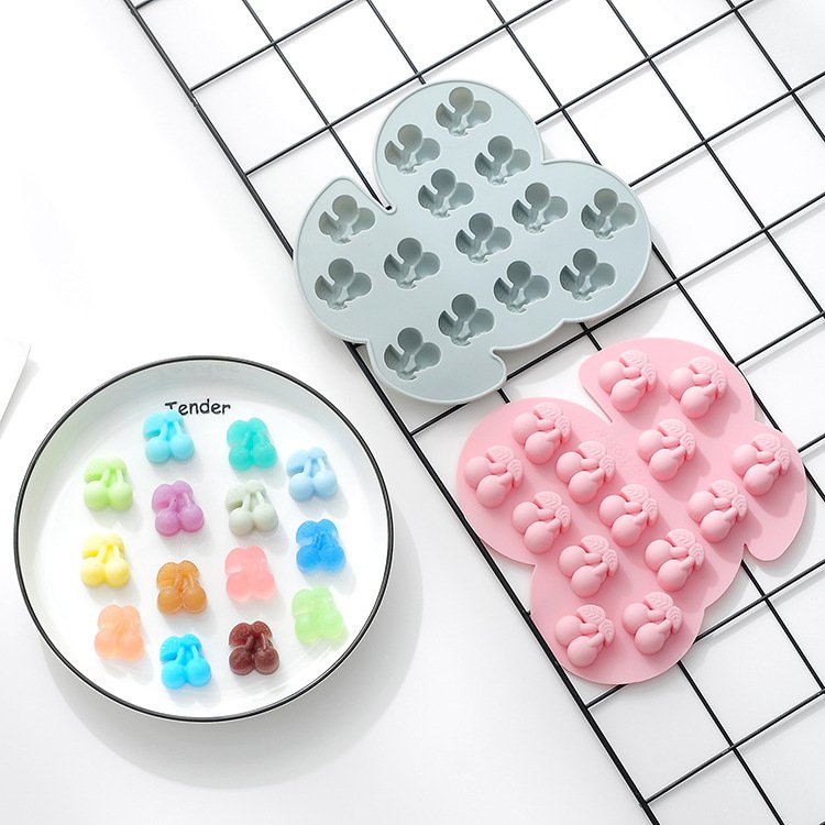 Vedini Double Cherry Fruit Cake Silicone Mold, Chocolate Candy DIY Baking Mold,Cherry Hanging Soap JKB-3416