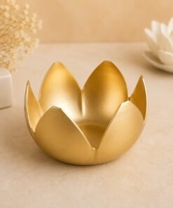Vedini Premium Golden Lotus Urli Bowl for Floating Candles & Flowers | Traditional Indian Decorative Urli for Home, Office, Wedding & Diwali Festival Decor | Centerpiece Flower Bowl