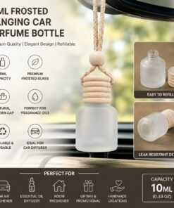 10ml Frosted Hanging Car Perfume Bottle with Wooden Diffuser Cap and Cotton Rope for Car Air Freshener
