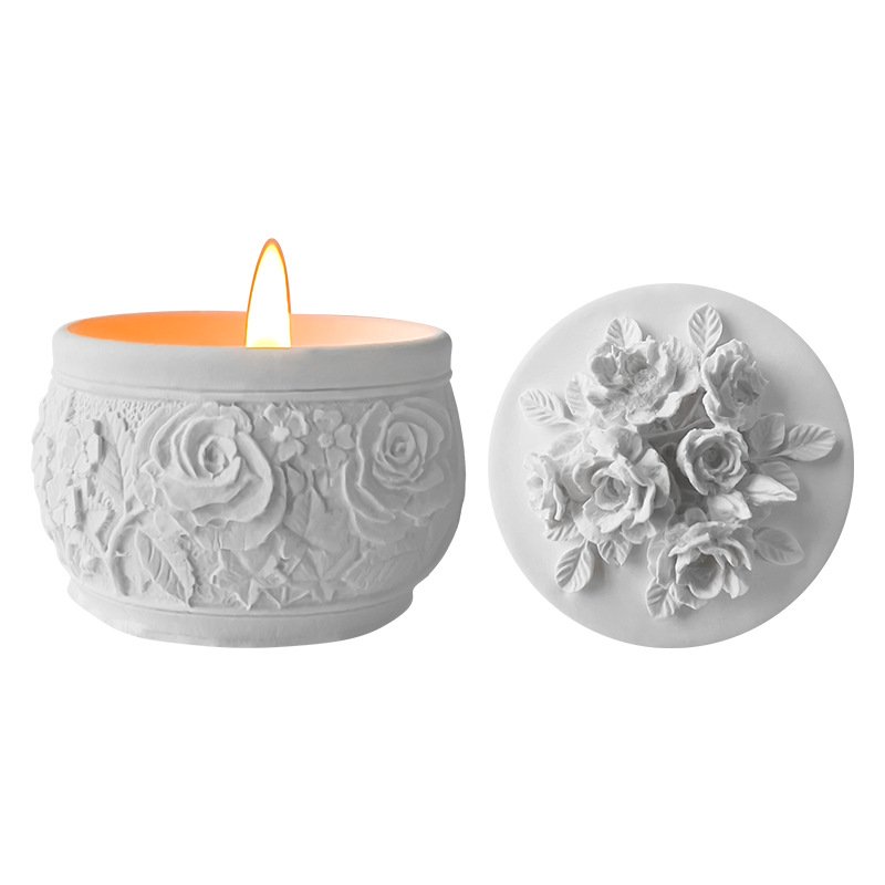 Vedini Concrete Storage Box Silicone Mold Rose Flower Storage Box DIY Cup Candle Holder Mold JKB-3412