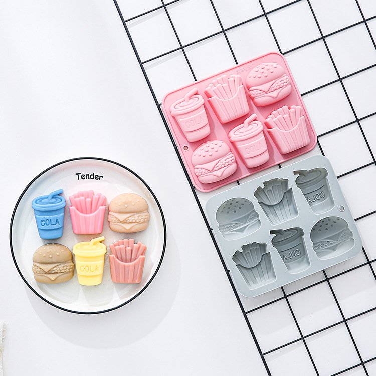 Vedini 6 Cavity Hamburger, Fries, and Cola-Shaped Silicone Mold for Handmade Soap, Jelly, Resin, Baking, and Chocolate JKB-3429 - Image 5