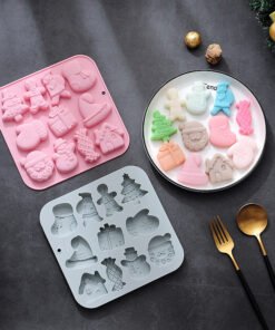 Vedini 11 Cavity Silicone Mold for Christmas-Themed Baking Cakes with Santa Claus, Trees, Candies, and Other Shapes JKB-3430
