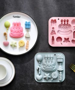 Vedini 9-Cavity Birthday Cake Themed Silicone Mold Baking Tool Chocolate Mold Resin Cake Mold JKB-3434