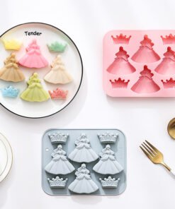 Vedini 8-Cavity Princess Dress and Crown Shape Silicone Mold Baking Tool, Ice Cube, Resin, Chocolate Mold, Cake Mold JKB-3417