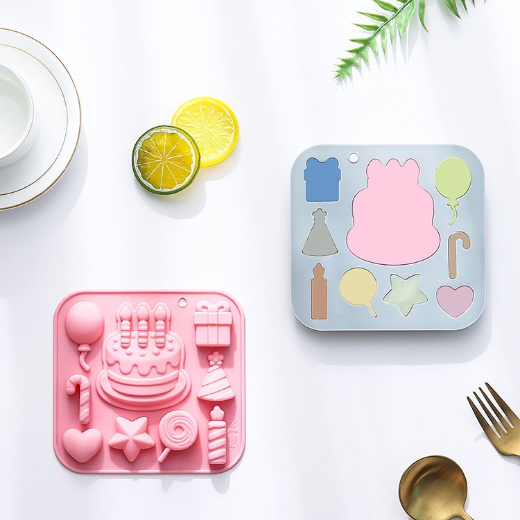 Vedini 9-Cavity Birthday Cake Themed Silicone Mold Baking Tool Chocolate Mold Resin Cake Mold JKB-3434 - Image 3