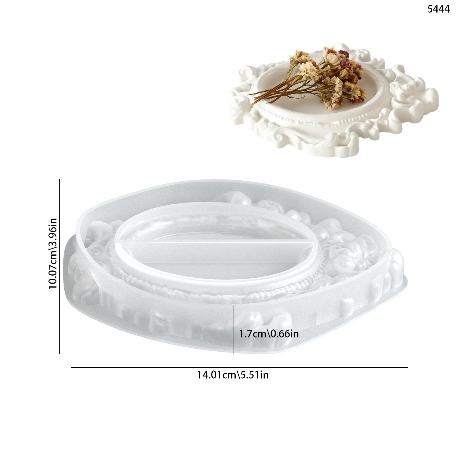 Vedini Concrete European Palace Retro Relief Pattern Oval Storage Tray Photo Frame Silicone Mold JKB-3404 - Image 3