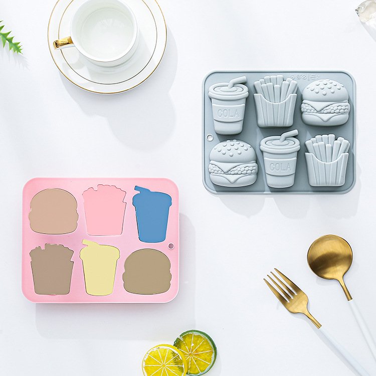 Vedini 6 Cavity Hamburger, Fries, and Cola-Shaped Silicone Mold for Handmade Soap, Jelly, Resin, Baking, and Chocolate JKB-3429 - Image 3