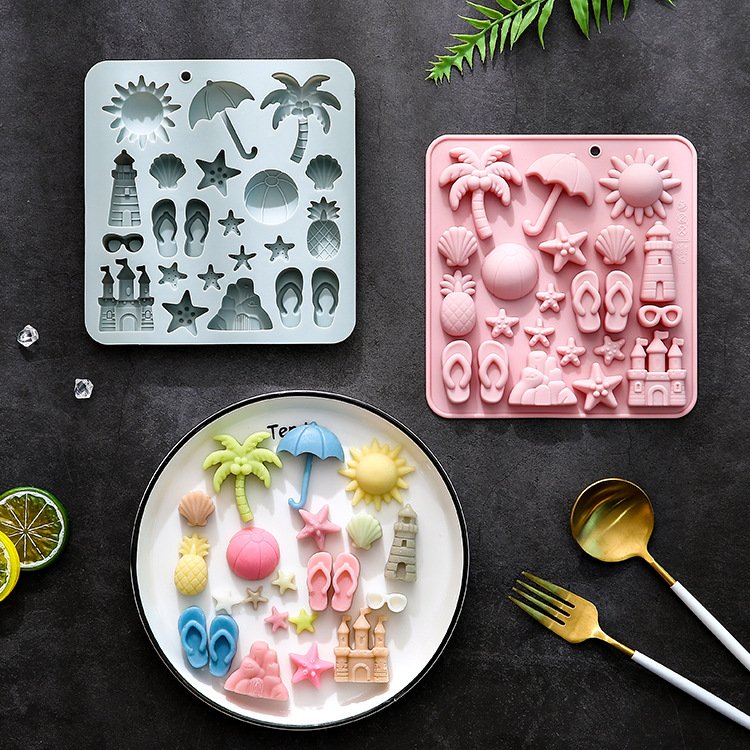 Vedini 22 Cavity Summer Beach Vacation Themed Silicone Mold for Baking Cakes, DIY Kits, and Chocolate JKB-3431