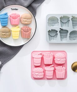 Vedini 6 Cavity Hamburger, Fries, and Cola-Shaped Silicone Mold for Handmade Soap, Jelly, Resin, Baking, and Chocolate JKB-3429