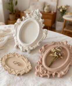 Alternative view of Vedini Concrete European Palace Retro Relief Pattern Oval Storage Tray Photo Frame Silicone Mold JKB-3404