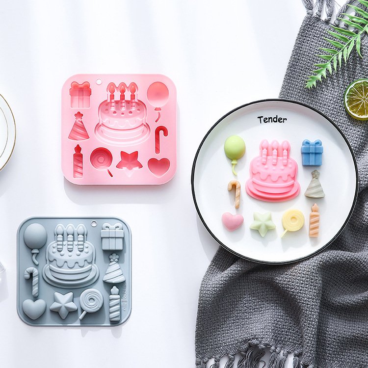 Vedini 9-Cavity Birthday Cake Themed Silicone Mold Baking Tool Chocolate Mold Resin Cake Mold JKB-3434 - Image 4