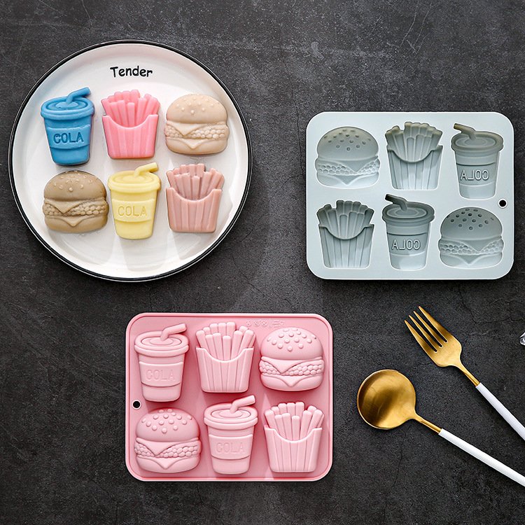Vedini 6 Cavity Hamburger, Fries, and Cola-Shaped Silicone Mold for Handmade Soap, Jelly, Resin, Baking, and Chocolate JKB-3429 - Image 4