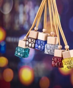 10ml Hanging Car Diffuser Glass Bottle – Multi Color (Random Dispatch) | Wooden Cap Aroma Perfume Bottle for Car & Room