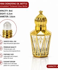 Vedini 8ml Luxury Electroplated Thick Glass Roll-On Perfume Bottle with Golden Crown Cap for Attar Essential Oil and Fragrance Packaging