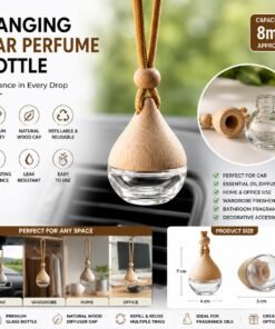 Alternative view of Premium Hanging Car Perfume Bottle 8ml | Wooden Cap Glass Diffuser Bottle | Refillable Aromatherapy Air Freshener Pendant