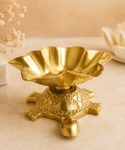Vedini Premium Turtle Urli Bowl with Lotus Design | Brass Polished Iron Decorative Floating Candle & Flower Holder for Vastu, Pooja & Home Decor