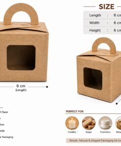 Kraft gift box with transparent window and handle 6 x 6 x 6 cm