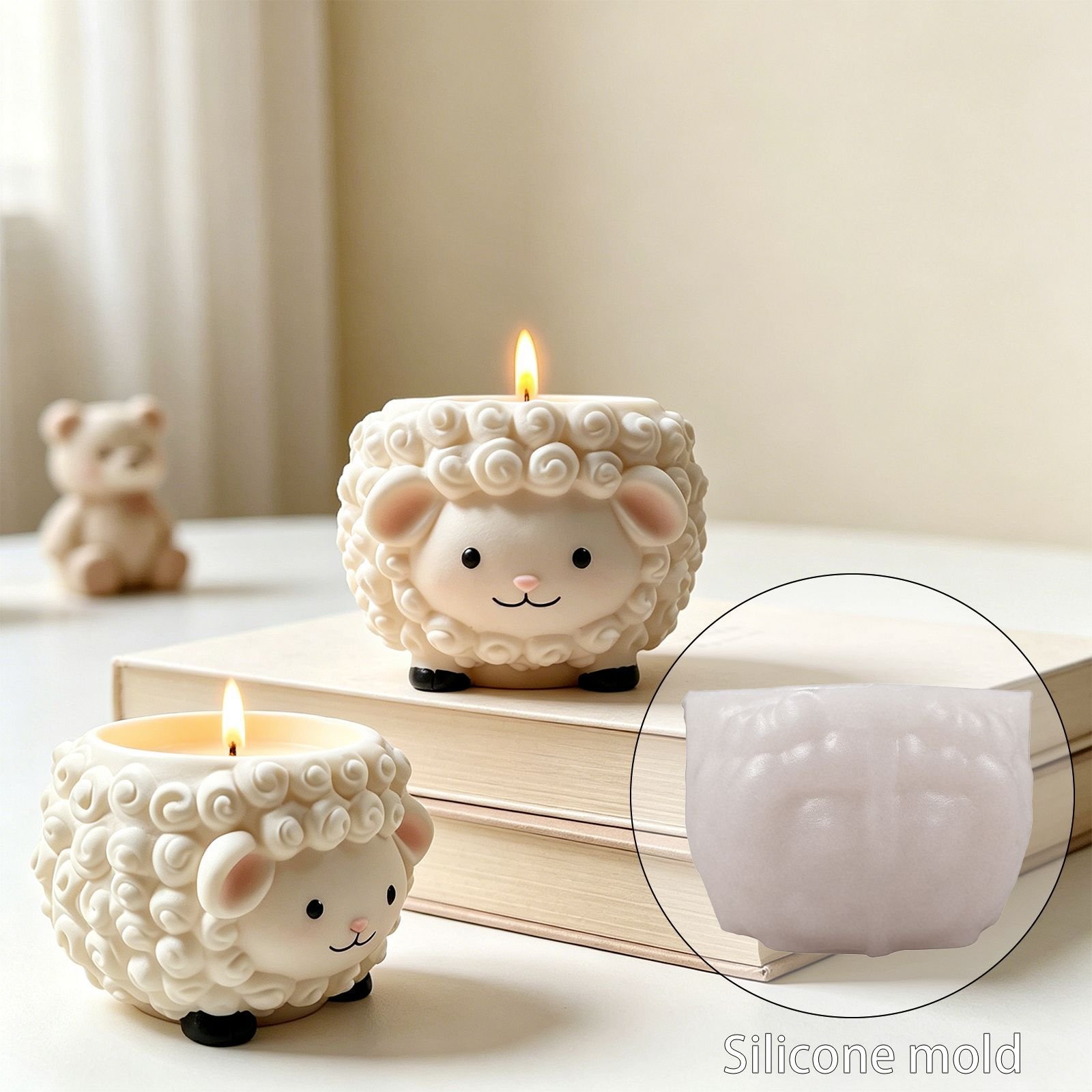 Vedini Concrete Cartoon Sheep Storage Candle Cup Silicone Mold JKB-3469