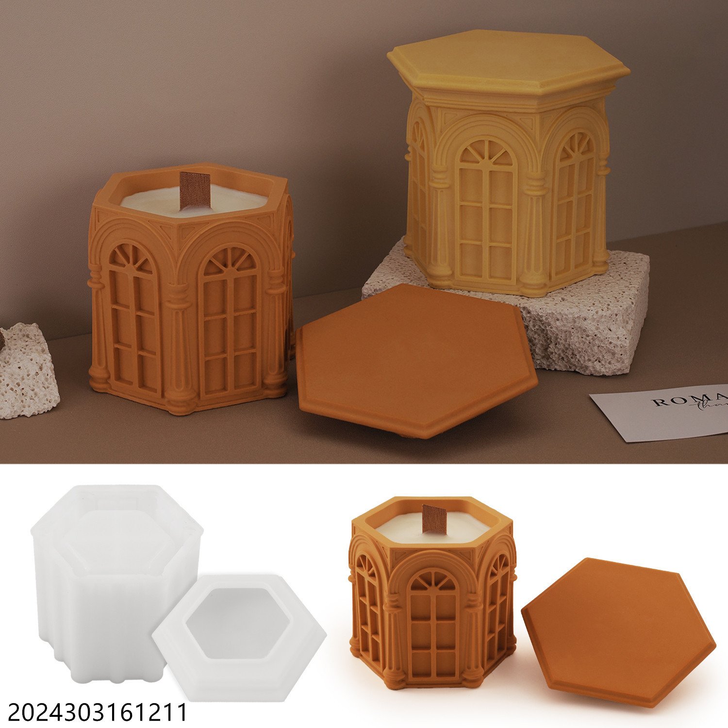 Vedini Concrete Hexagonal Roman Jar Candle Cup Silicon Mold JKB-3466