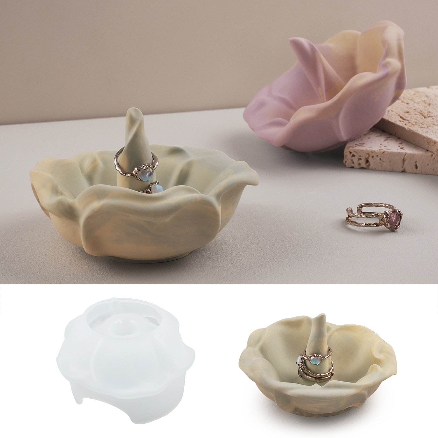 Vedini Concrete Resin Gypsum Cement Flower Rose Ring Silicone Mold JKB-3468